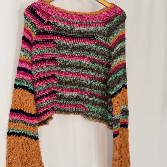 Free People Multicolor Striped Flared Sleeve Sweater Women's Size Medium - Picture 4 of 7